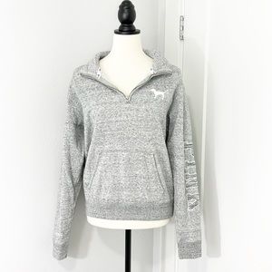 Victoria's Secret Pink Small Gray Quarter Zip Funnel Neck Sweatshirt w/Pocket
